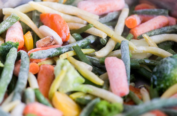 Mixed vegetables are shown cooking on a pan