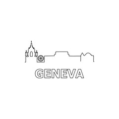 Geneva skyline and landmarks silhouette black vector icon. Geneva panorama. Switzerland
