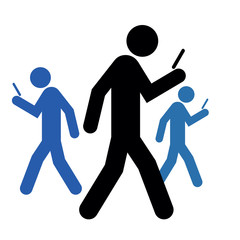 Walking people with a mobile phone