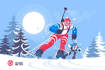 Biathlon race skiing man flat poster