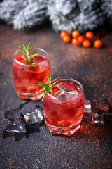 Christmas cranberry drink with rosemary