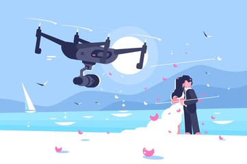 Shooting drone over wedding flat poster