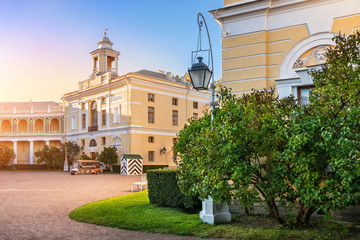 Fototapeta na wymiar Дворец в Павловске и фонарь Palace in Pavlovsk and a lamp