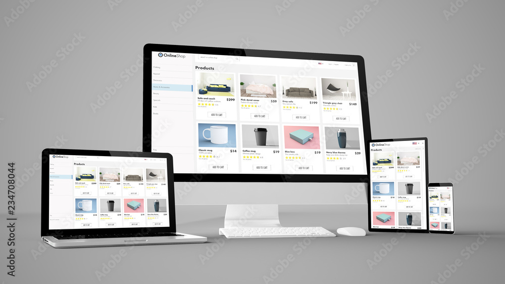 Canvas Prints computer gadgets with e-shop space on screen
