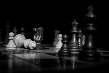Scacchi fotografati su una scacchiera