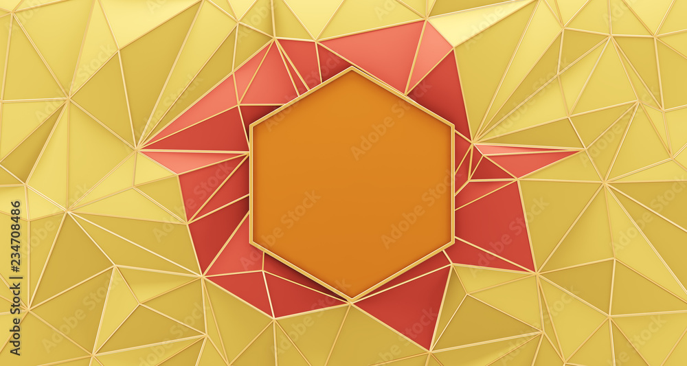 Wall mural yellow low poly background with golden edges. 3d rendering.