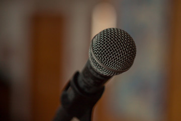 Studio silver microphone, karaoke microphone. Large microphone
