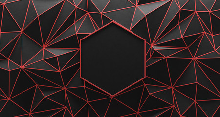 Black low poly background with red edges.