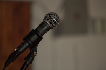 Fototapeta premium Studio silver microphone, karaoke microphone. Large microphone