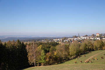 Fototapeta na wymiar View of the town of Schöneck in the Vogtland.