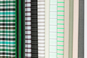 Set different texture cotton colored fabric. Background abstraction of factory textile material.