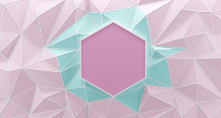 Pink and blue low poly background with white edges. 3d rendering.