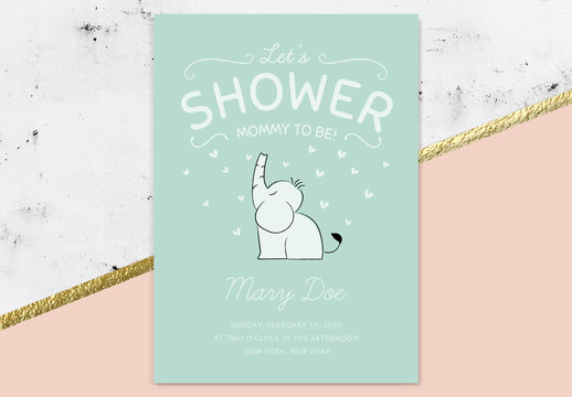 Baby Shower Invitation Layout with Elephant Illustration