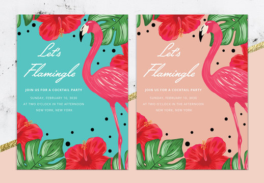 Party Invitation Layout with Tropical Illustrations