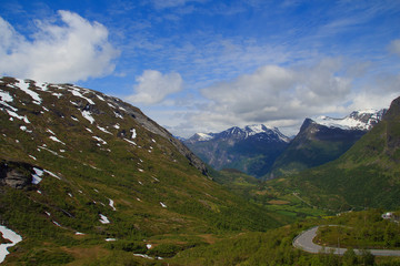Fototapeta na wymiar Mountain road, way to Dalsnibba viewpoint to Geiranger fjord,