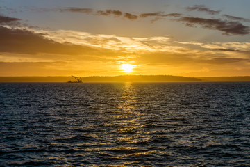 Golden Sunset And Crane Vessel 3
