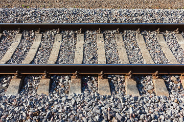 Railroad tracks with concrete sleepers.