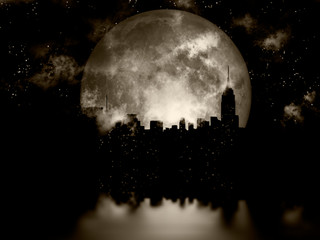 Full moon night city