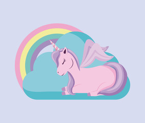 cute unicorn with rainbow of fairy tale