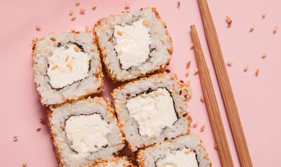 Sushi on colorful background.
