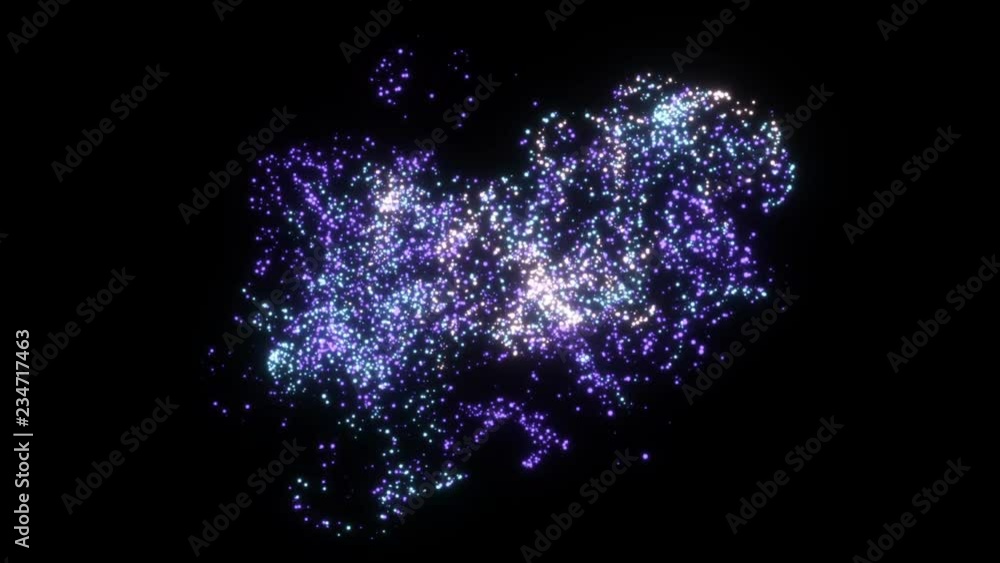 Poster the rotation of the camera around a cloud of glowing scattering particles.abstract background with s