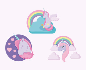 set of cute unicorns fairy tale