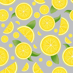 Vector real sliced lemon leaves seamless pattern