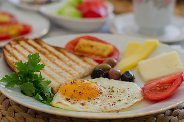 Traditional Turkish breakfast on the table.