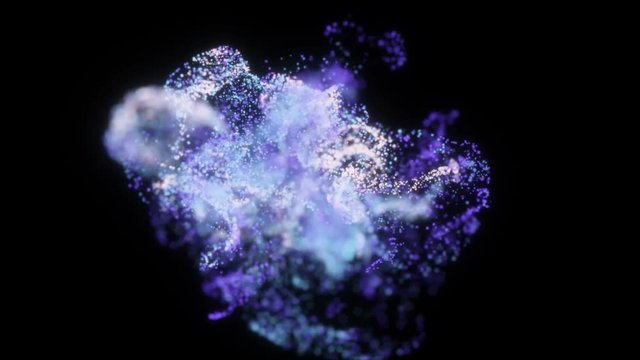 Abstract figure in space.Organic blue lines energy in motion , dark background.