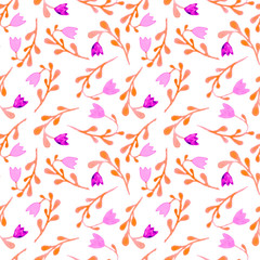 Fototapeta na wymiar Cute watercolor floral seamless pattern. Pink boho