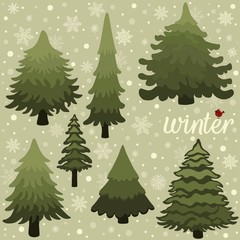 Obraz premium Set of stylized Christmas trees