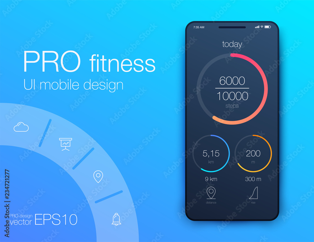 Poster fitness app. ui ux design. ui design concept with web elements