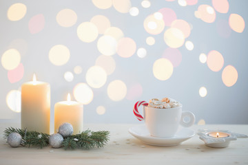 hot chocolate with marshmallow on white background
