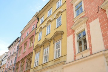 Colorful facades in Krakow, Poland