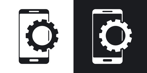 Vector smartphone settings icon. Two-tone version on black and white background