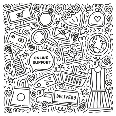 Set of e-commerce shopping doodles.