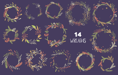 Christmas wreaths set.