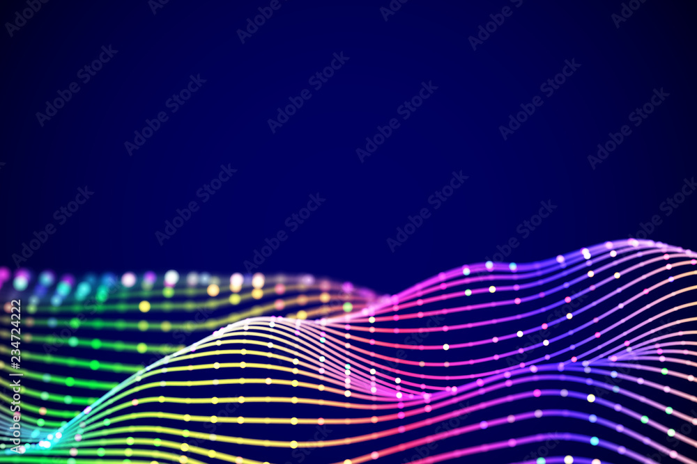 Aufkleber 3d sound waves with colored dots. data abstract visualization. digital concept: virtual landscape. f
