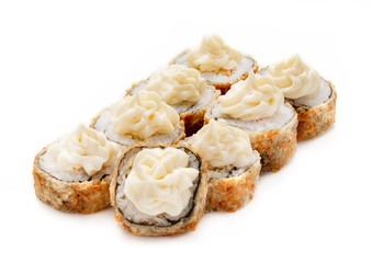 Japanese rolls, sushi on a white background