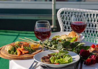 Breakfast, served table on the balcony