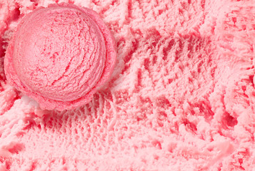 strawberry ice cream scoop on strawberry background