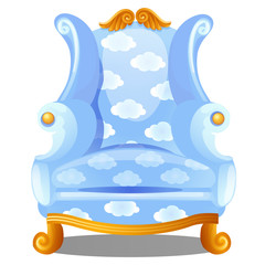 Armchair with texture of clouds isolated on white background. The highest degree of comfort. Vector cartoon close-up illustration.