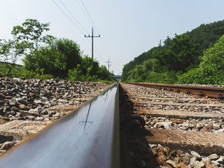 Fototapeta na wymiar Railway tracks in the forest. South Korea