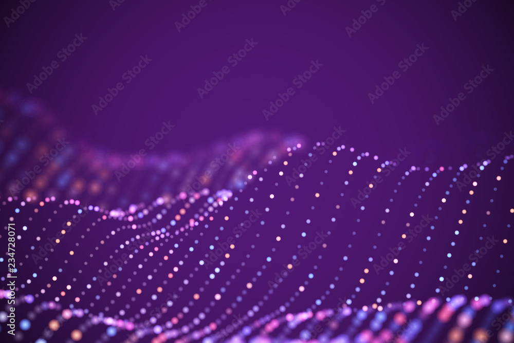 Aufkleber 3d sound waves with colored dots. big data abstract visualization. digital concept: virtual landscap