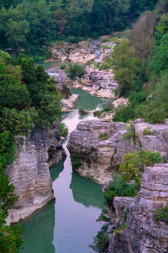 Marmitte dei Giganti canyon on the Metauro River, Fossombrone, Marche