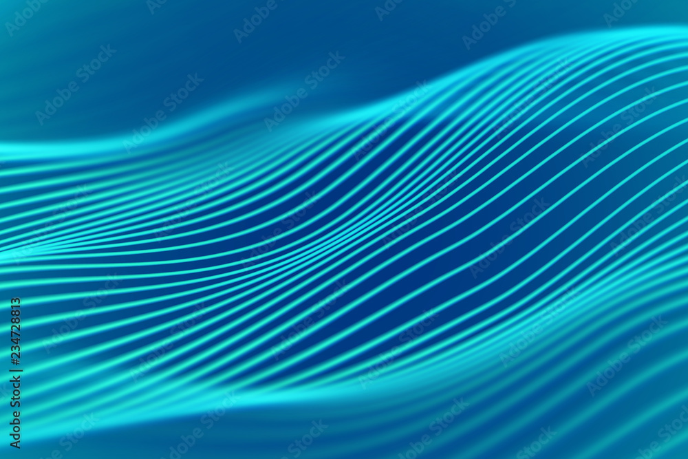 Poster big data abstract visualization: business charts analytics. 3d sound waves. digital surface with flo