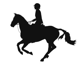 Equestrian sport. Silhouette of a rider cantering on a horse.