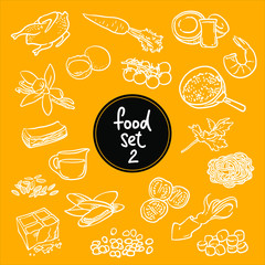 food set. yellow background.