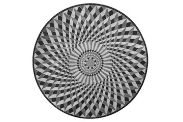 Circular stone mosaic rendering an hypnotic effect. Spirals in progressive shades of gray