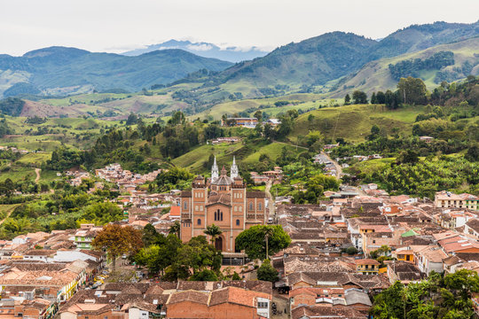 The view of Jerico from Christ Statue hill, Morro El Salvador, in Jerico, Antioquia, Colombia